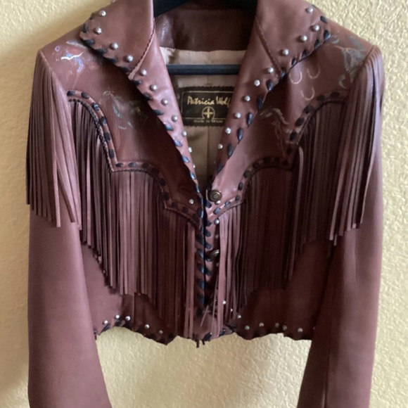 Patricia Wolf handpainted leather fringe jacket indian ponies wearable art $795 - Picture 7 of 7